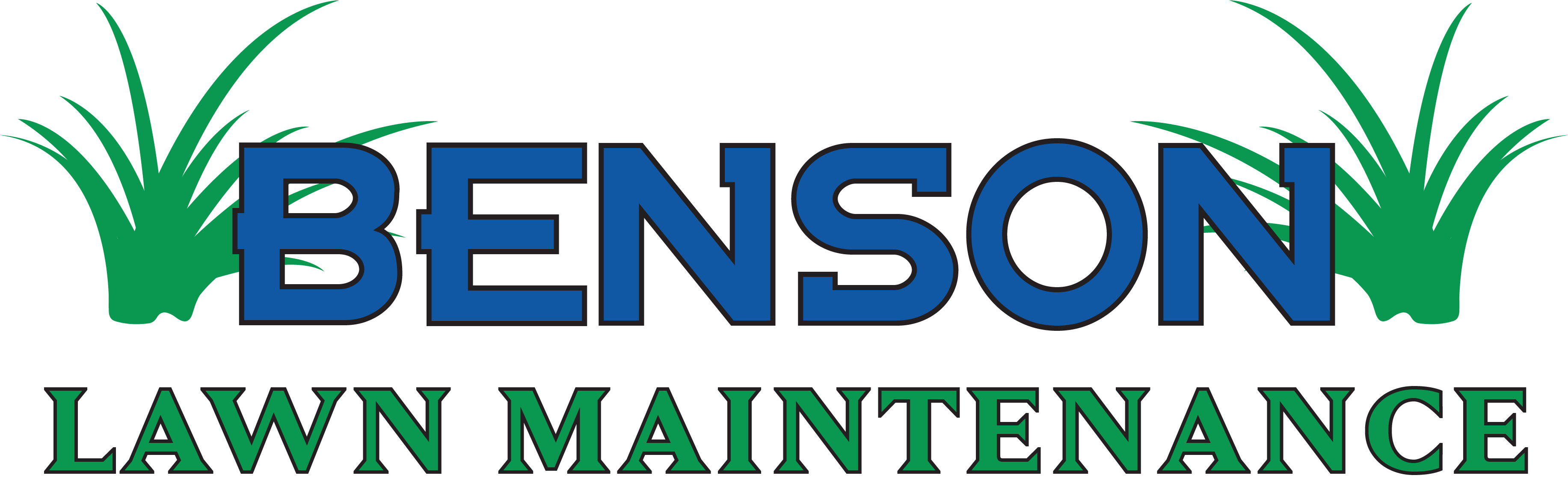 Benson Lawn Maintenance which operates in Augusta ga, North augusta sc, Aiken sc, and Grovetown ga logo with the full name spelled out surrounded by grass